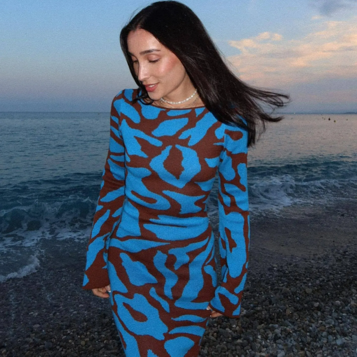 2025 Autumn Jacquard Knitted Dress Autumn Winter Elegant Long Sleeve Sweater Dress