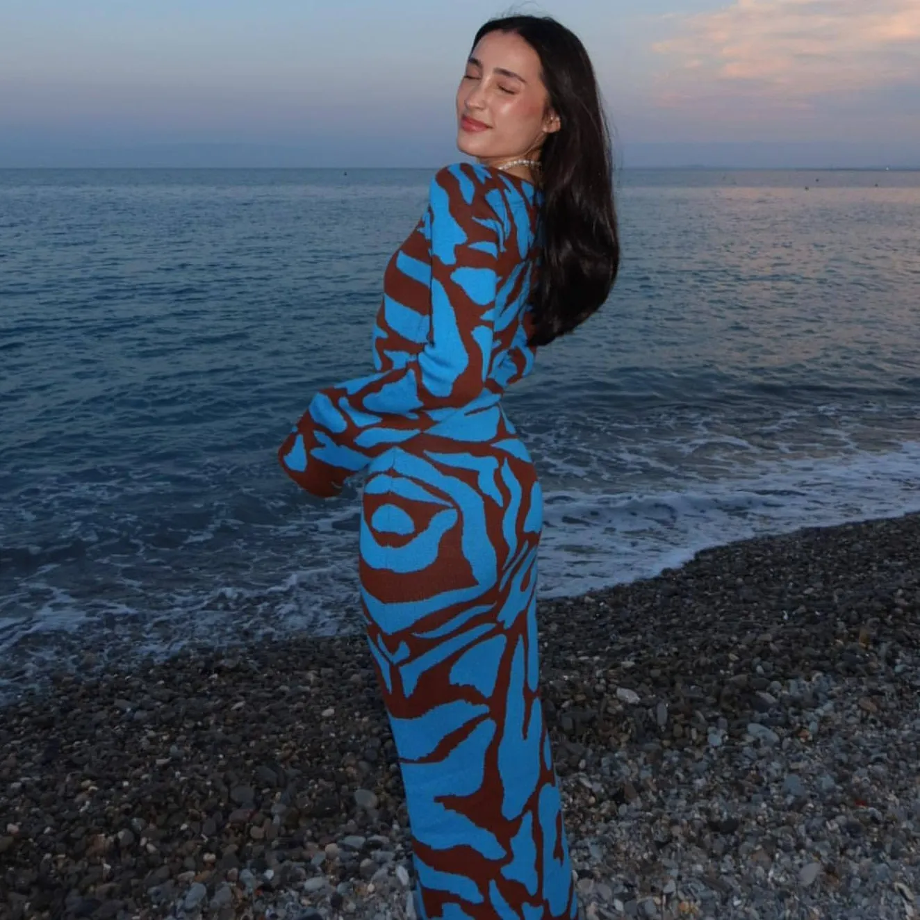 2025 Autumn Jacquard Knitted Dress Autumn Winter Elegant Long Sleeve Sweater Dress