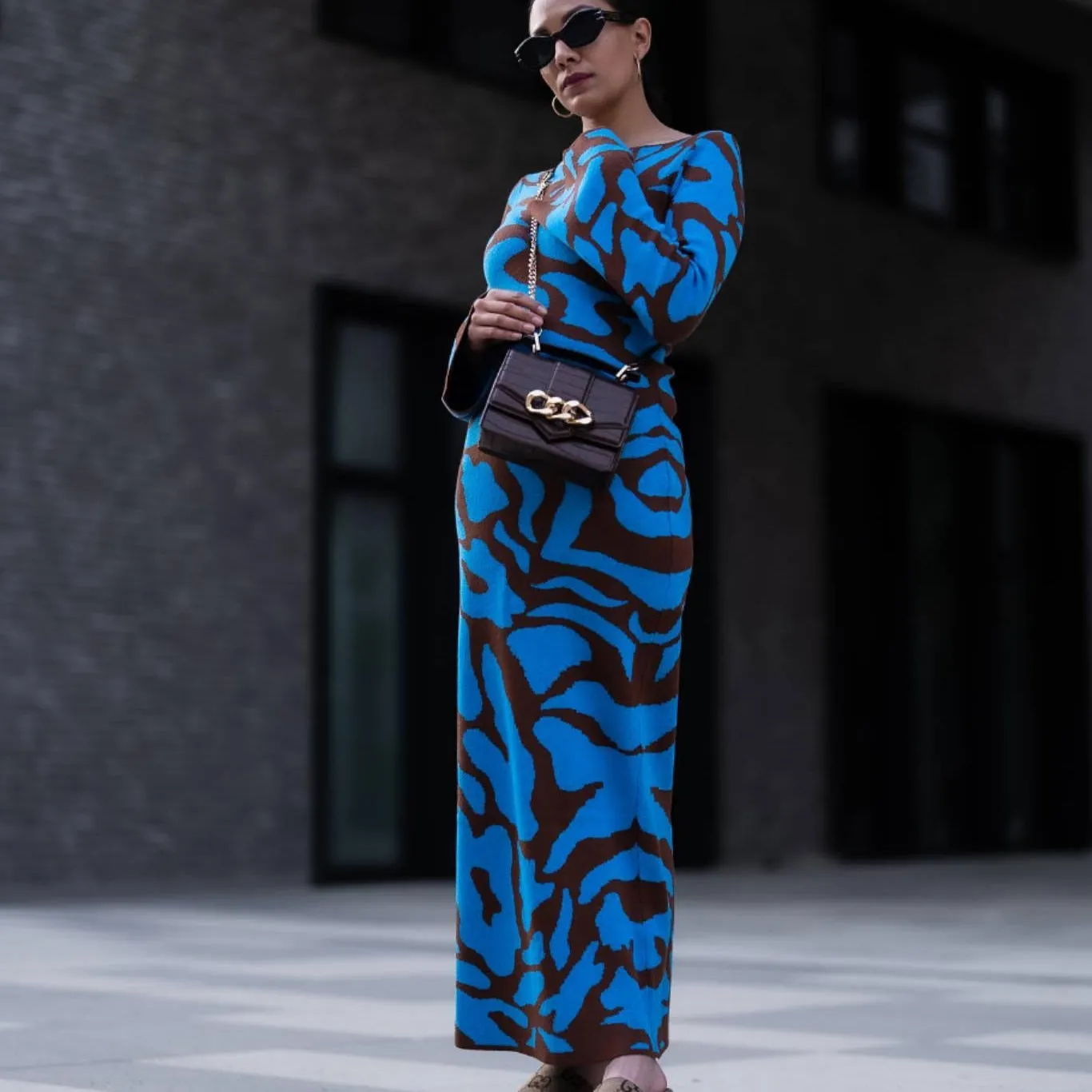 2025 Autumn Jacquard Knitted Dress Autumn Winter Elegant Long Sleeve Sweater Dress