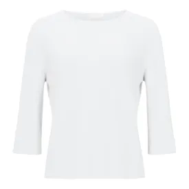 3/4 Sleeve Fitted Cotton Sweater - White