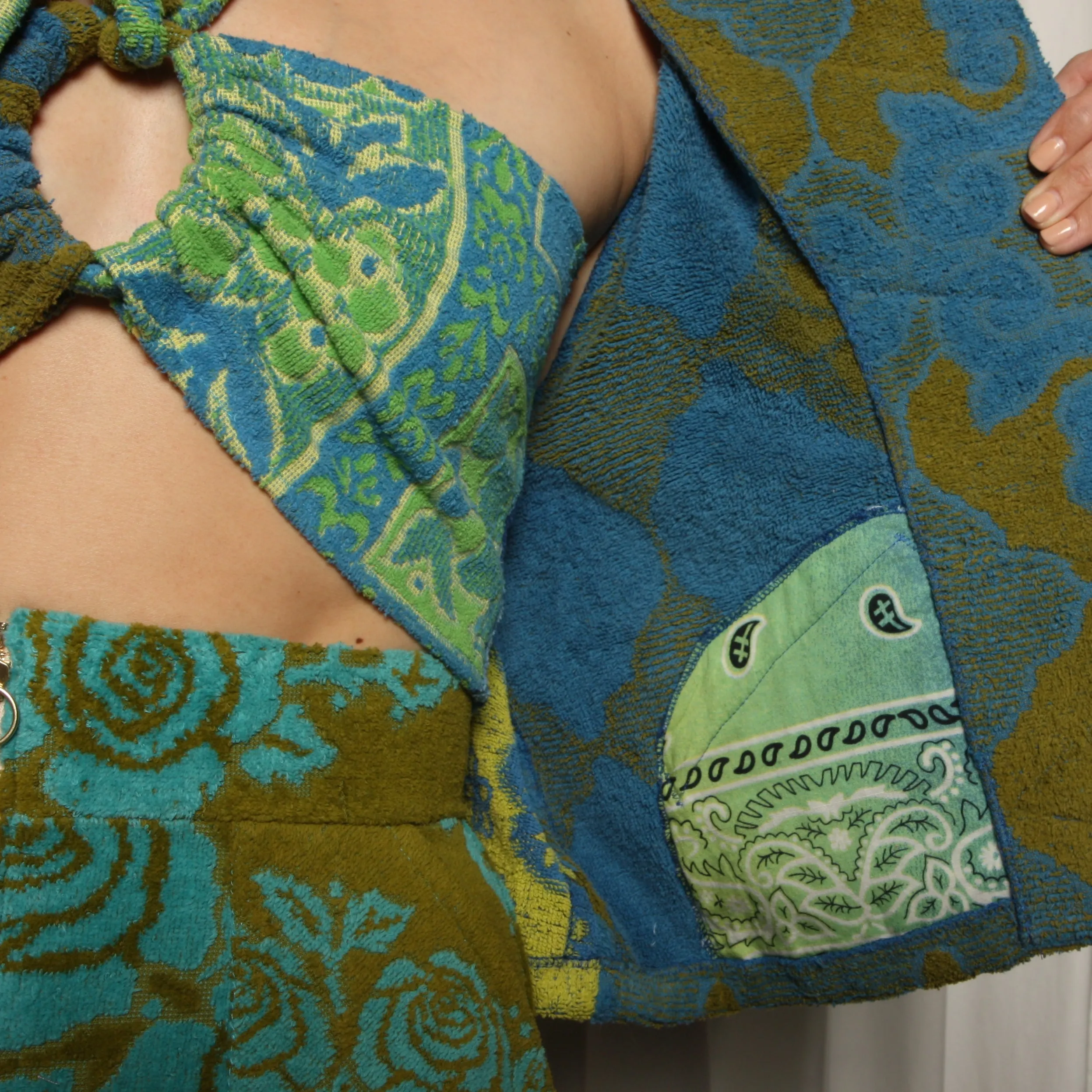 60's Floral Patchwork Quilted Terry Towel Jacket