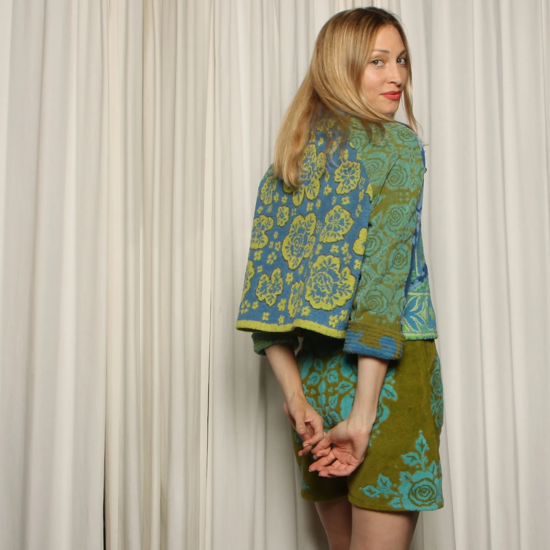 60's Floral Patchwork Quilted Terry Towel Jacket