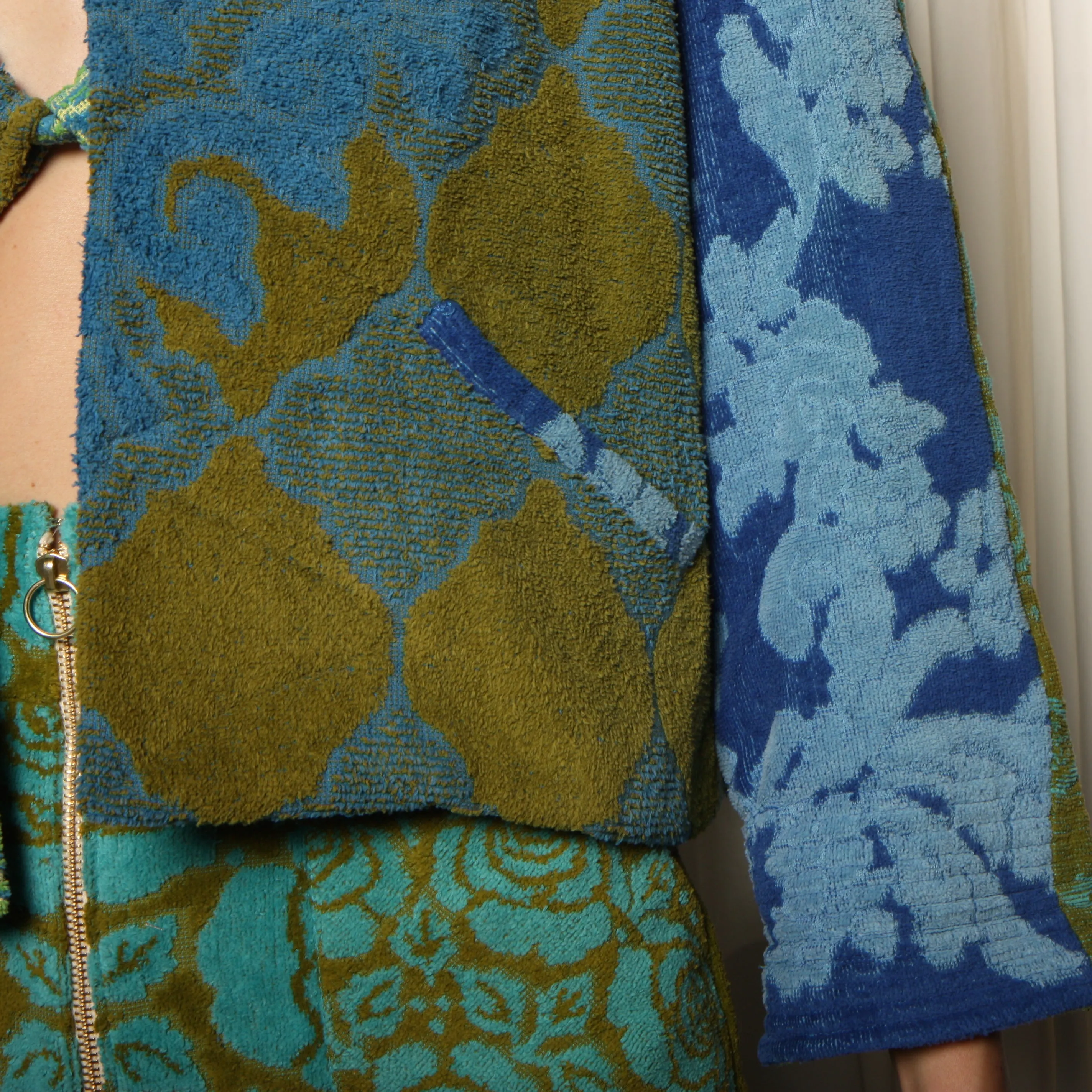 60's Floral Patchwork Quilted Terry Towel Jacket