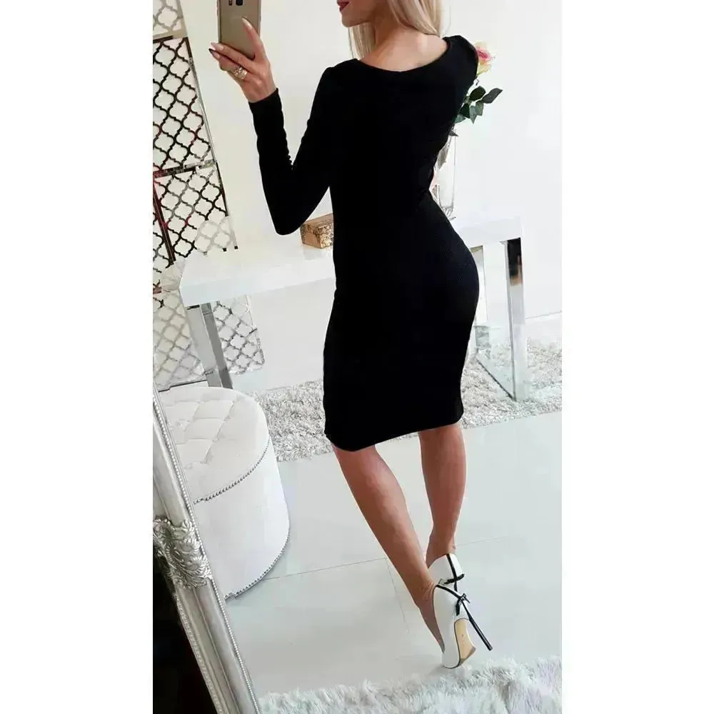 Autumn Winter Party Club V-neck Split Bodycon Sweater Dress
