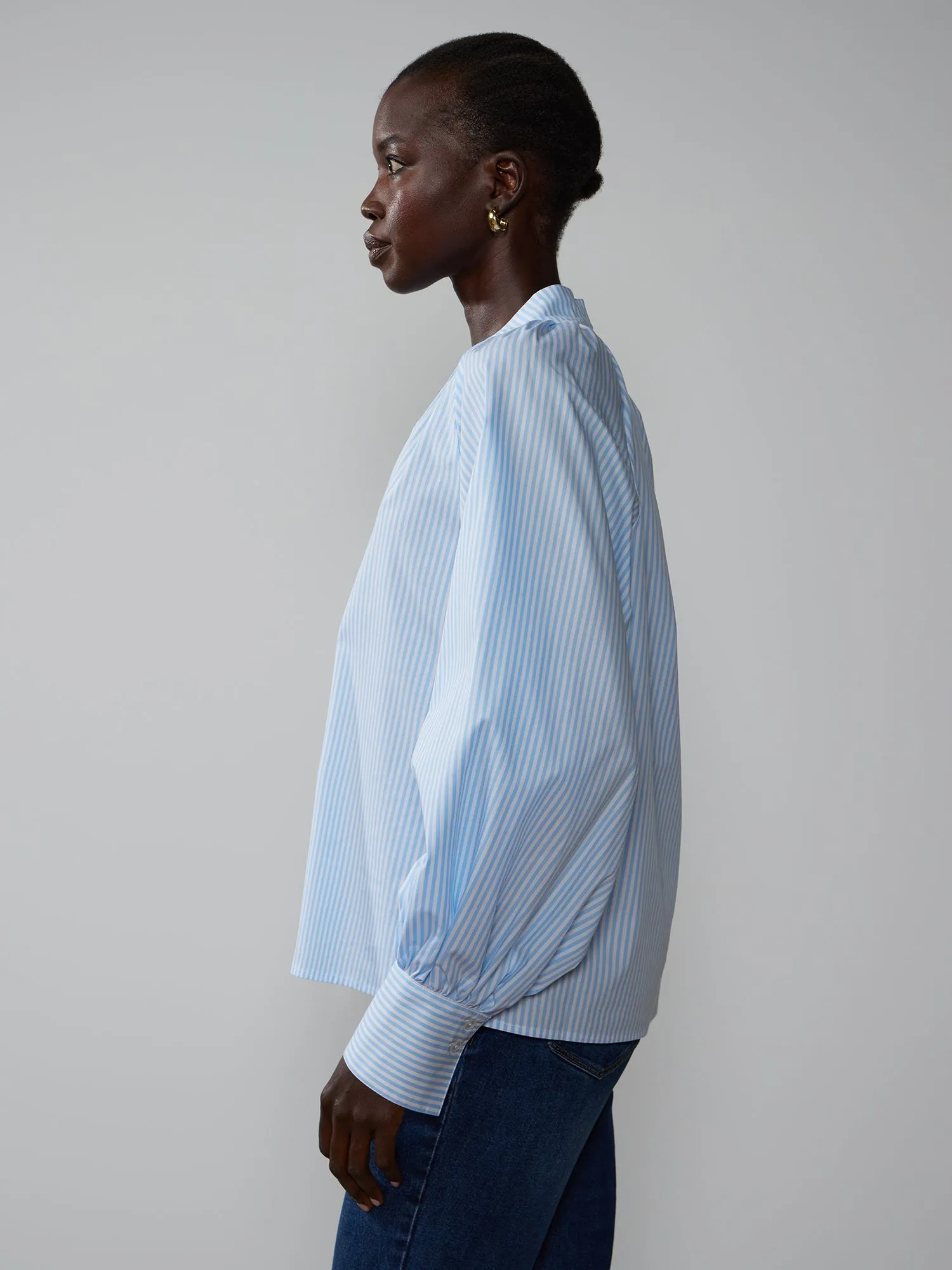Balloon Sleeve Striped Shirt