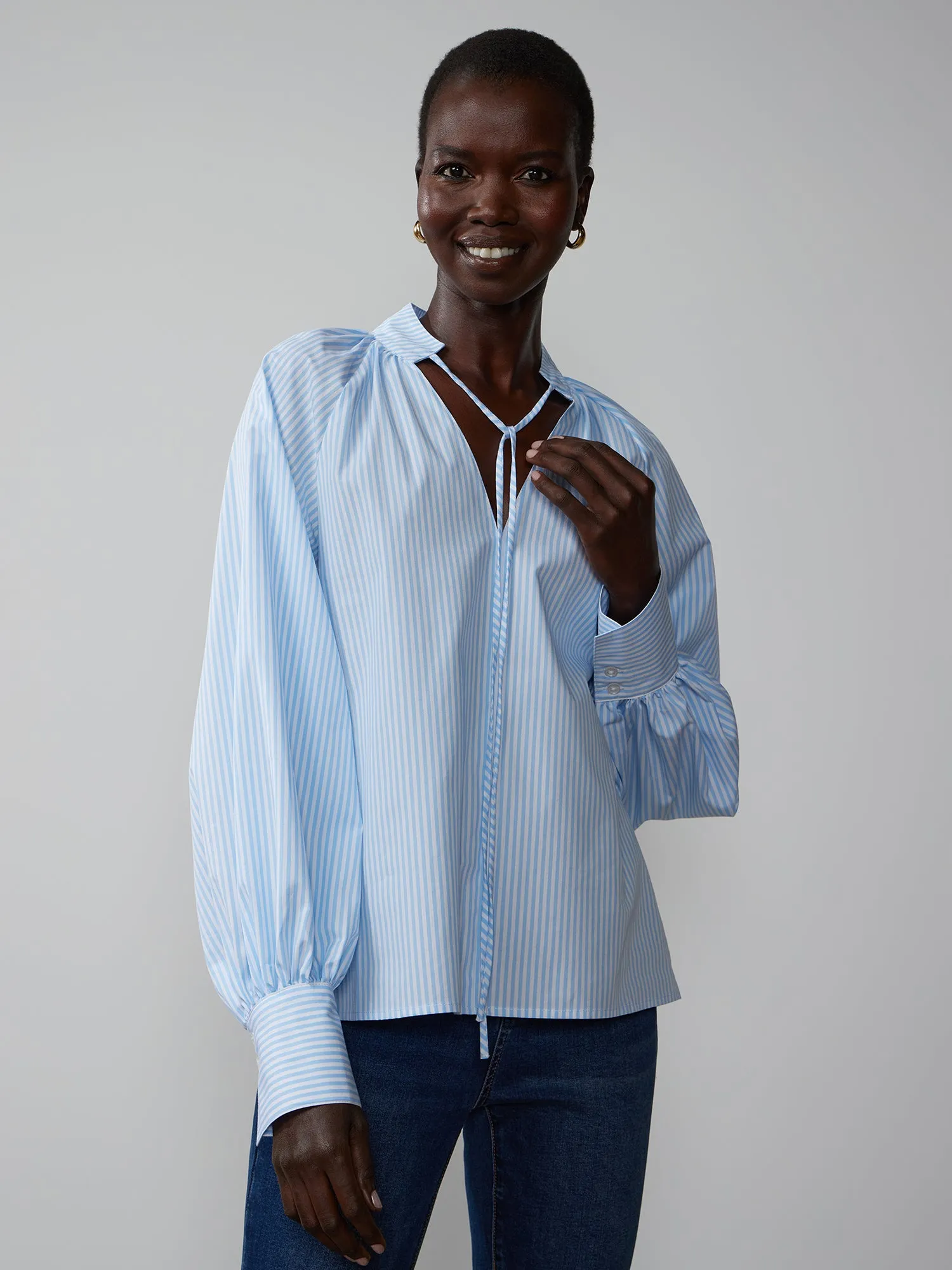 Balloon Sleeve Striped Shirt