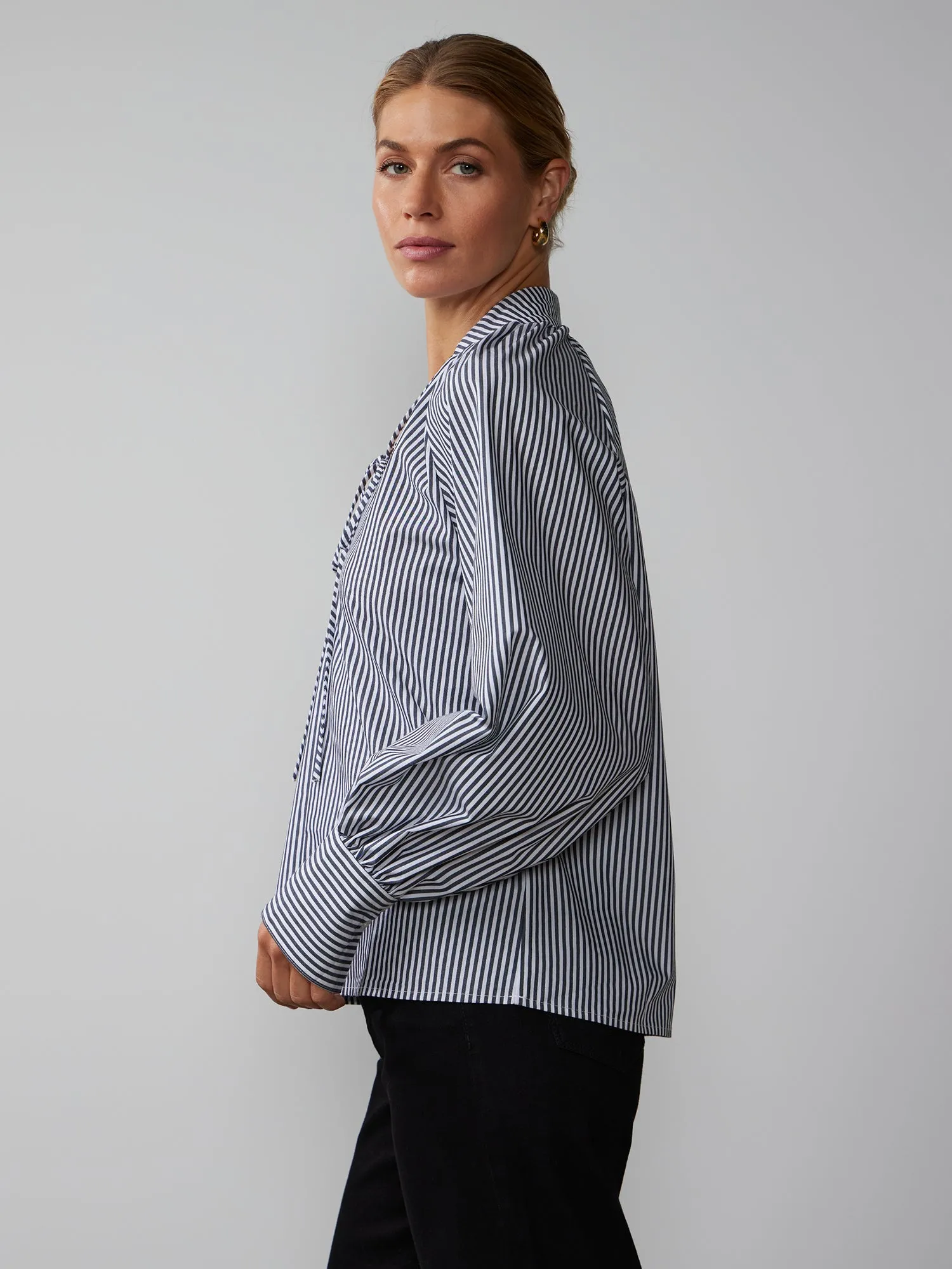 Balloon Sleeve Striped Shirt