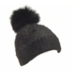 Beanie/Fox PomPom – Black