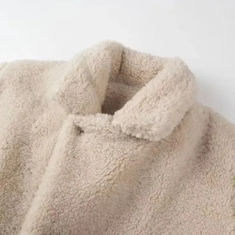 Beige Collar Pocket Faux Fur Coat