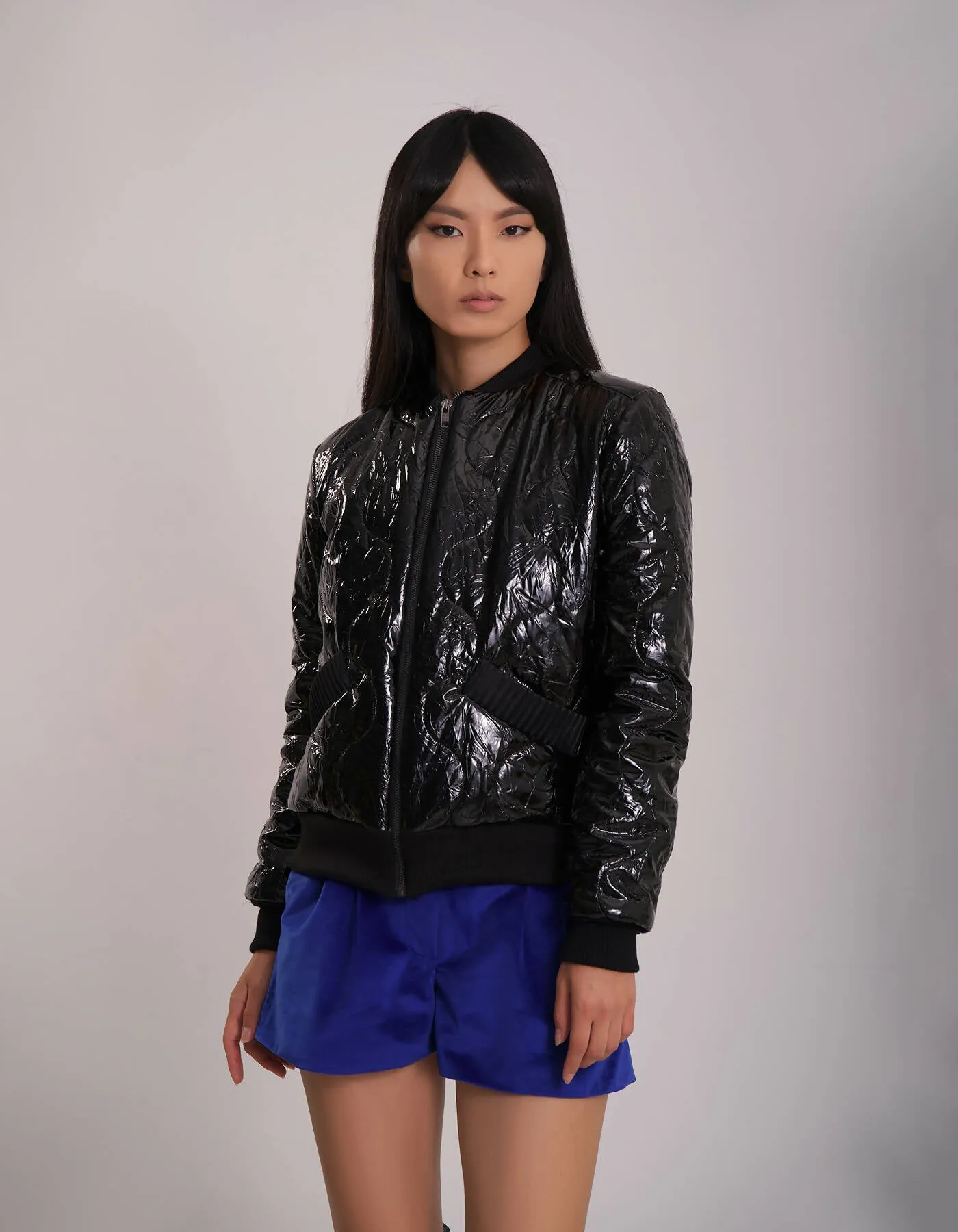 Black Quilted Bomber