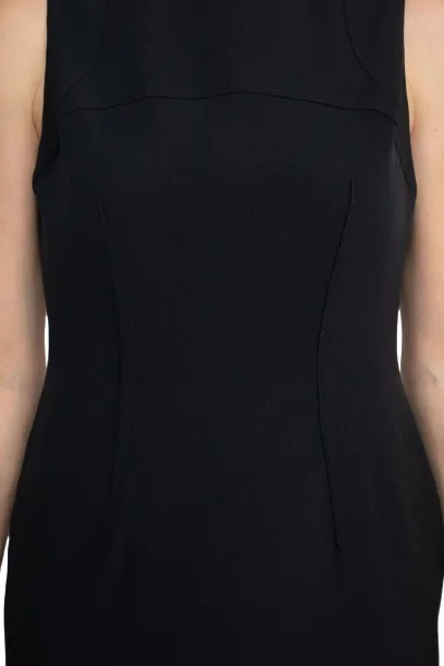 Boat Neck Sleeveless Zipper Back Crepe Dress with Crew Neck Long Sleeve Large Windowpane Pattern Jacket (Two Piece Set)