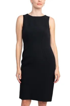 Boat Neck Sleeveless Zipper Back Crepe Dress with Crew Neck Long Sleeve Large Windowpane Pattern Jacket (Two Piece Set)