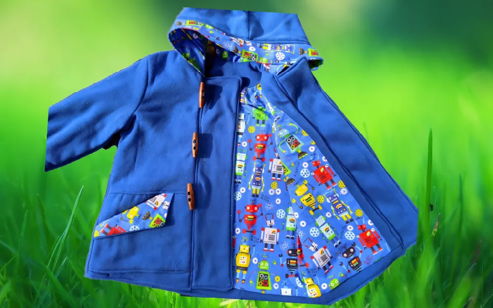 Boys Duffle Coat, Blue Fleece - Sizes 3-4