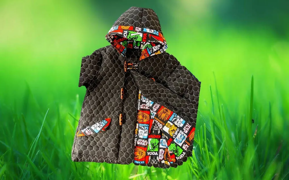 Boys Quilted Duffle Coat, Black, Size 8, 10