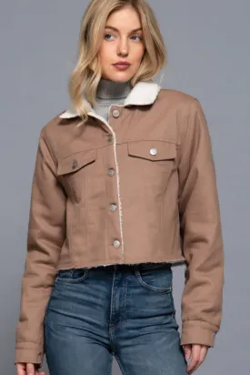 Button Closure Sherpa-lined Twill Jacket Button Closure Sherpa-lined Twill Jacket