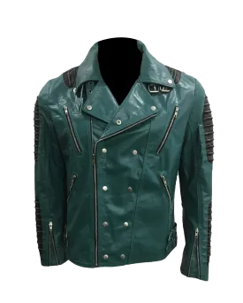 Cafe Racer Quilted Style Cyan Leather Jacket | Mens Quilted Cyan Leather Jacket