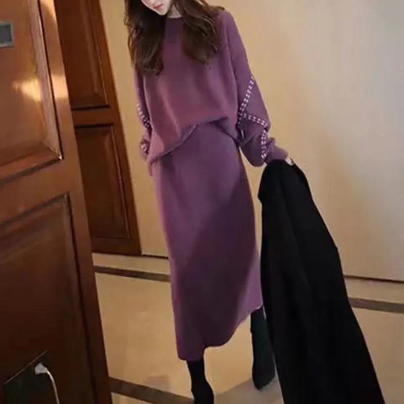 Casual Simple Knitted Dress Set