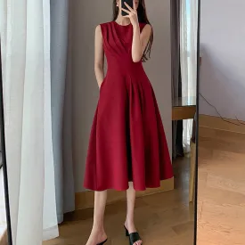 Claret Sleeveless High Waist Fit & Flare Midi Dress