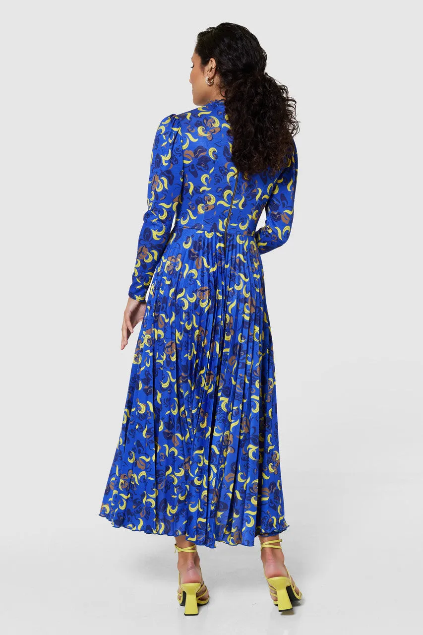 CLOSET LONDON ROYAL BLUE PRINTED PLEATED DRESS