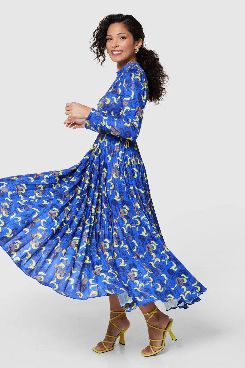 CLOSET LONDON ROYAL BLUE PRINTED PLEATED DRESS