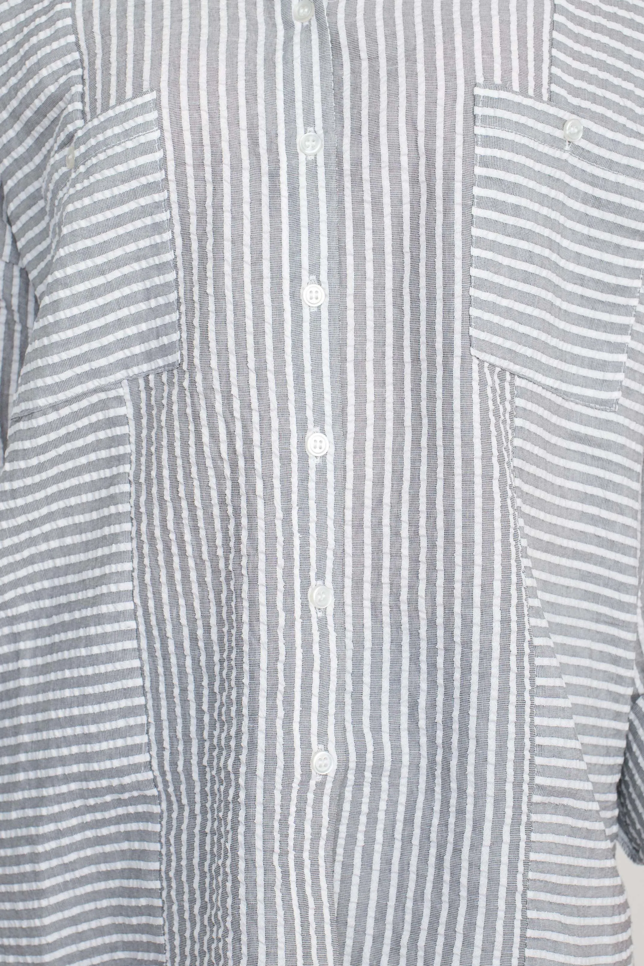 Collared Button Down 2 Way Sleeve Pockets High Low Hem Polyester Shirt
