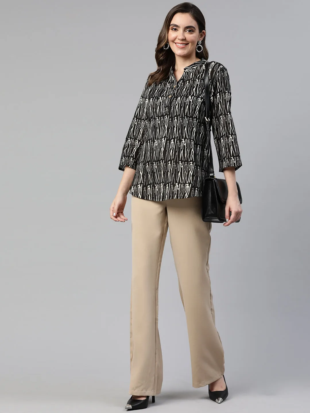 Cottinfab Printed Mandarin Collar Cotton Longline Top