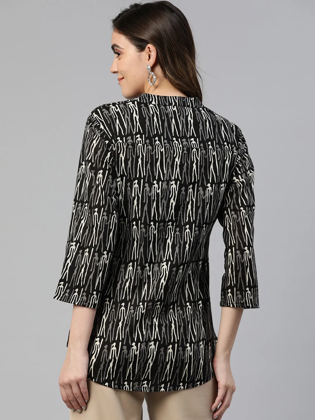 Cottinfab Printed Mandarin Collar Cotton Longline Top