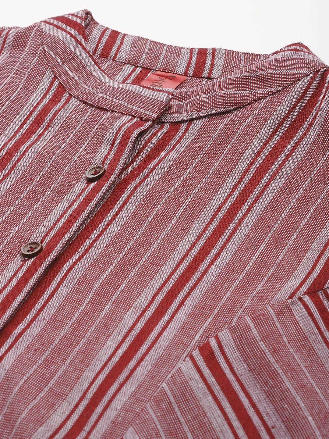 Cottinfab Striped Mandarin Collar Cotton Top