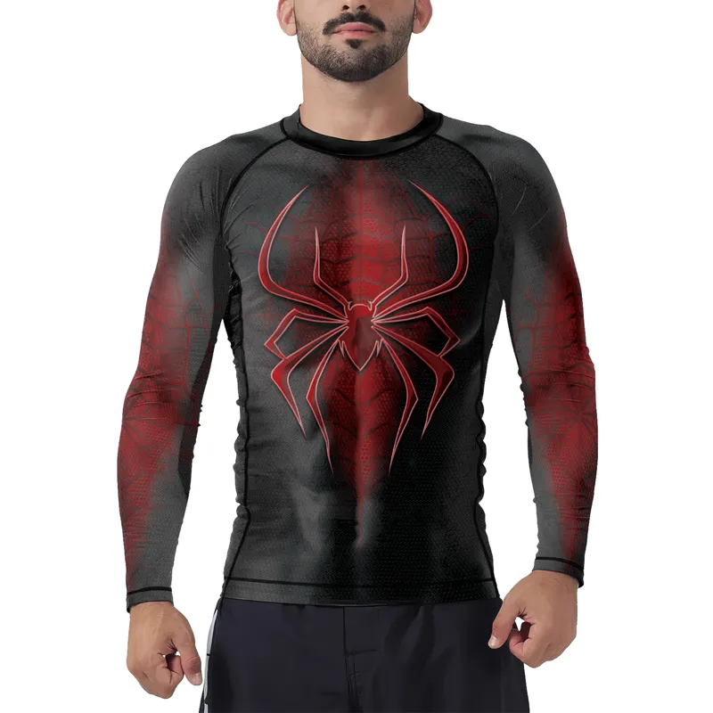 Dark Red Spider Men's Long Sleeve Rash Guard