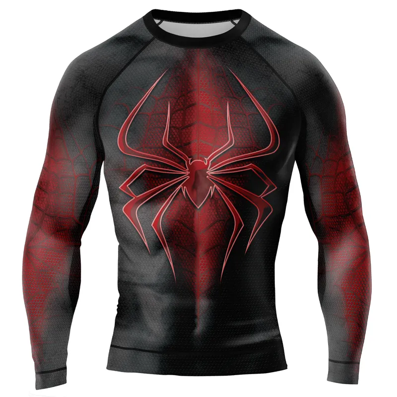 Dark Red Spider Men's Long Sleeve Rash Guard