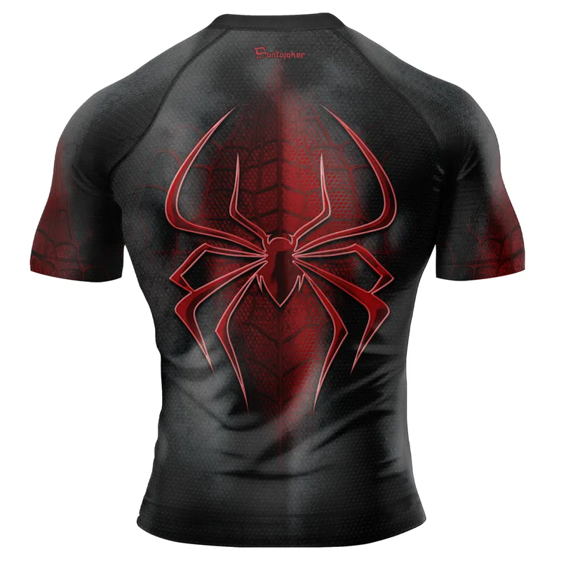 Dark Red Spider Men's Short Sleeve Rash Guard