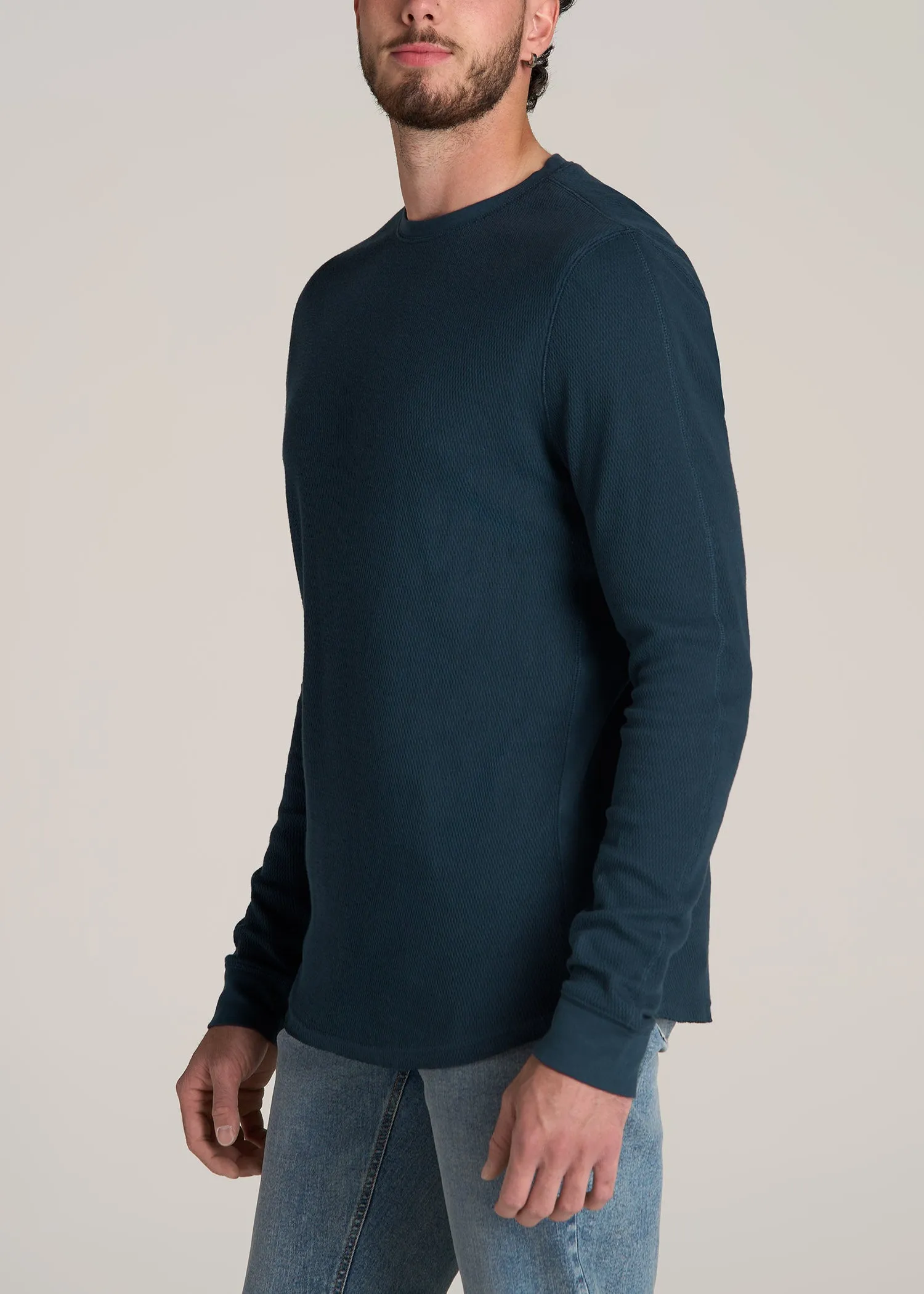 Double Honeycomb Thermal Crewneck for Tall Men in True Navy