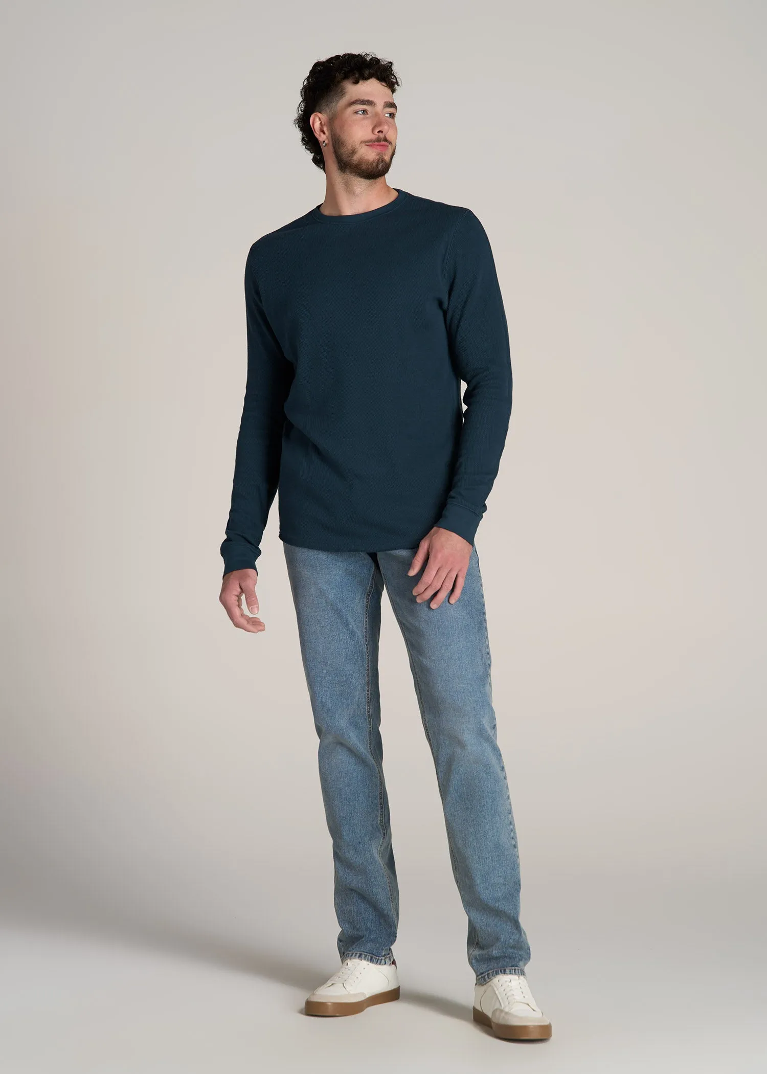 Double Honeycomb Thermal Crewneck for Tall Men in True Navy