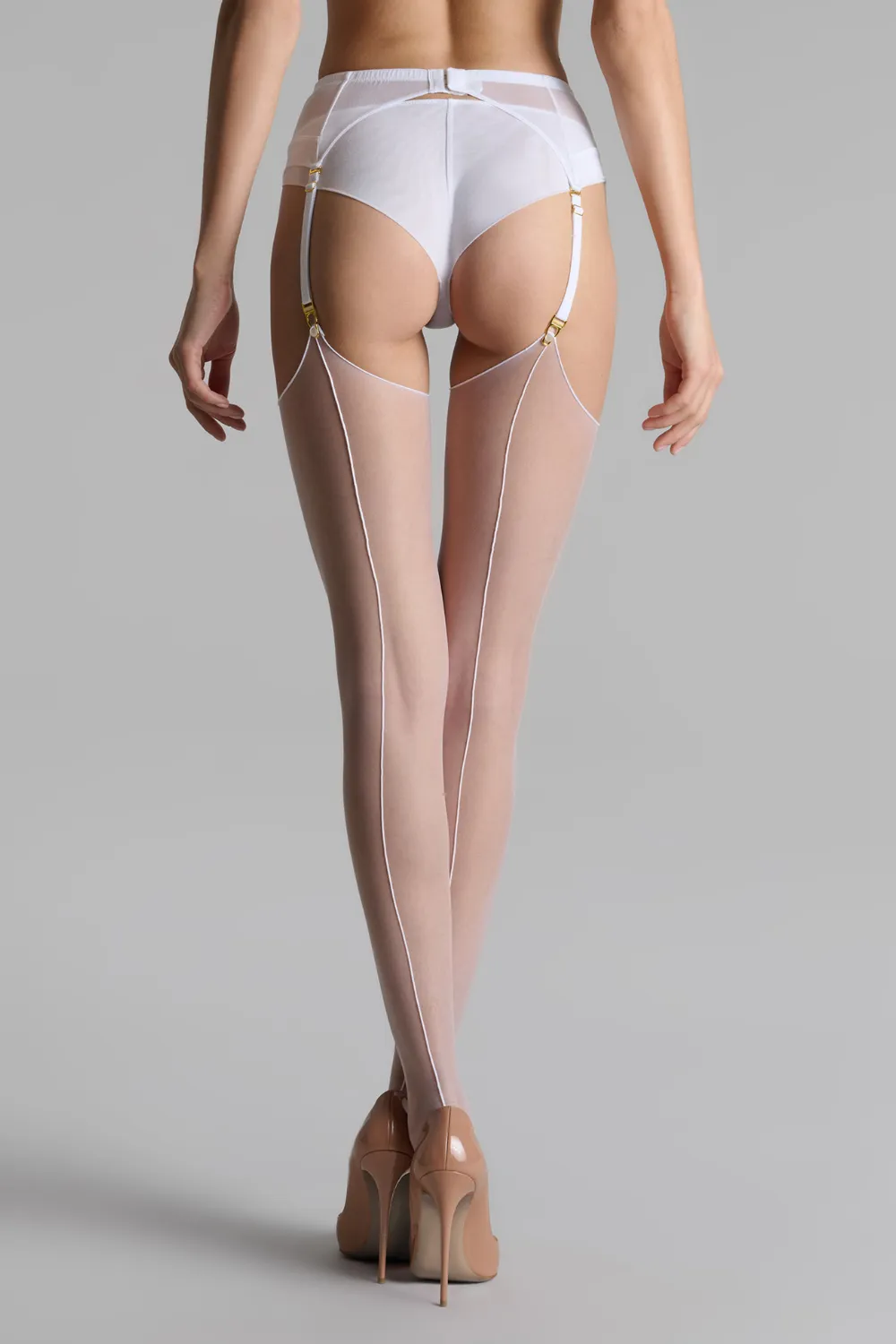Double Seam Cut & Curled Stockings White