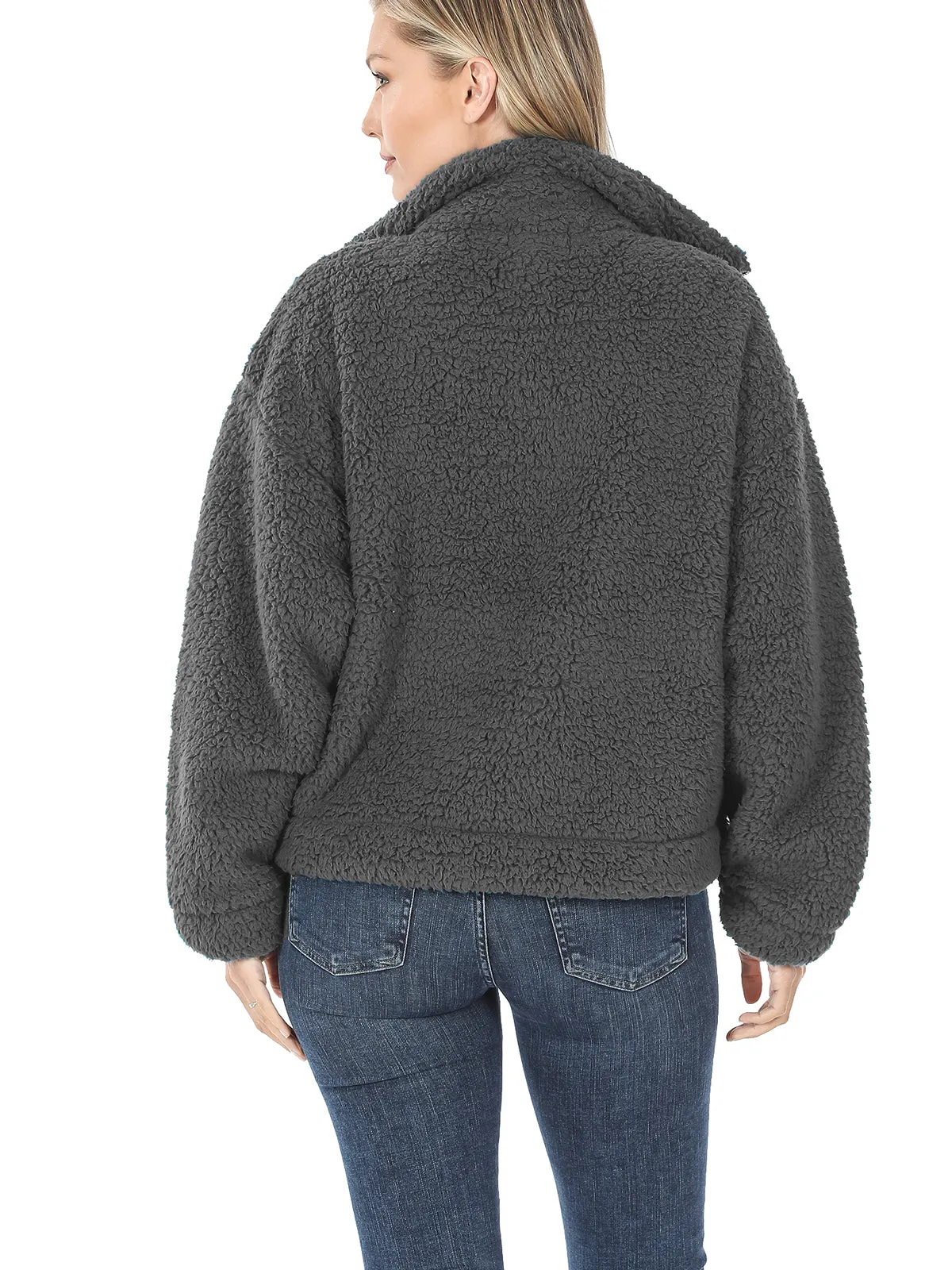 Drawstring Hem Fleece Sherpa Jacket (FWJ1309)