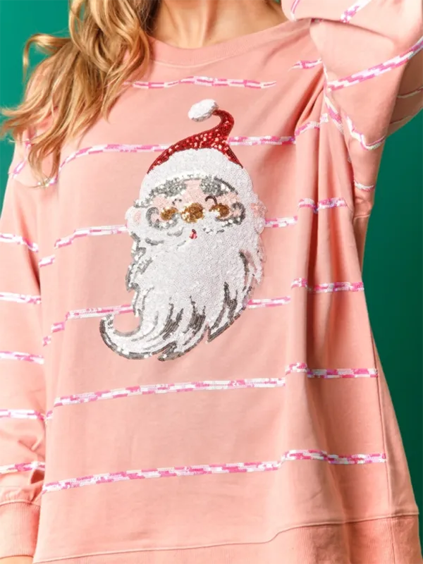 Elisha Christmas Santa Claus Sequin Casual Top Striped Long Sleeve Sweatshirt