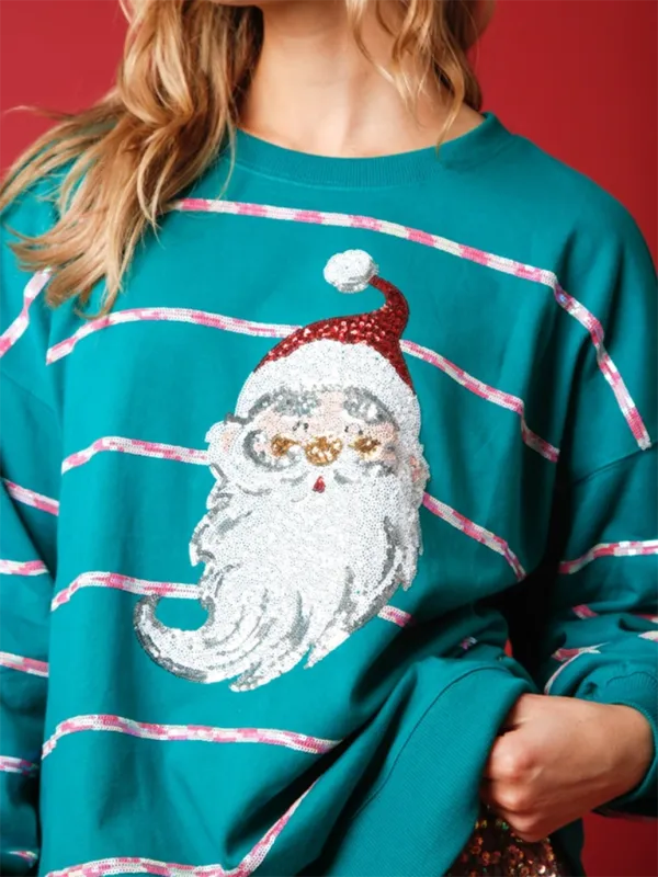 Elisha Christmas Santa Claus Sequin Casual Top Striped Long Sleeve Sweatshirt