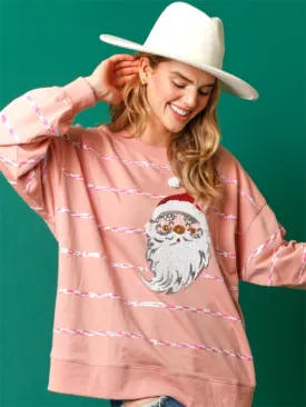 Elisha Christmas Santa Claus Sequin Casual Top Striped Long Sleeve Sweatshirt