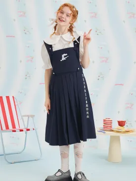 Embroidered Pleated Suspender Skirt