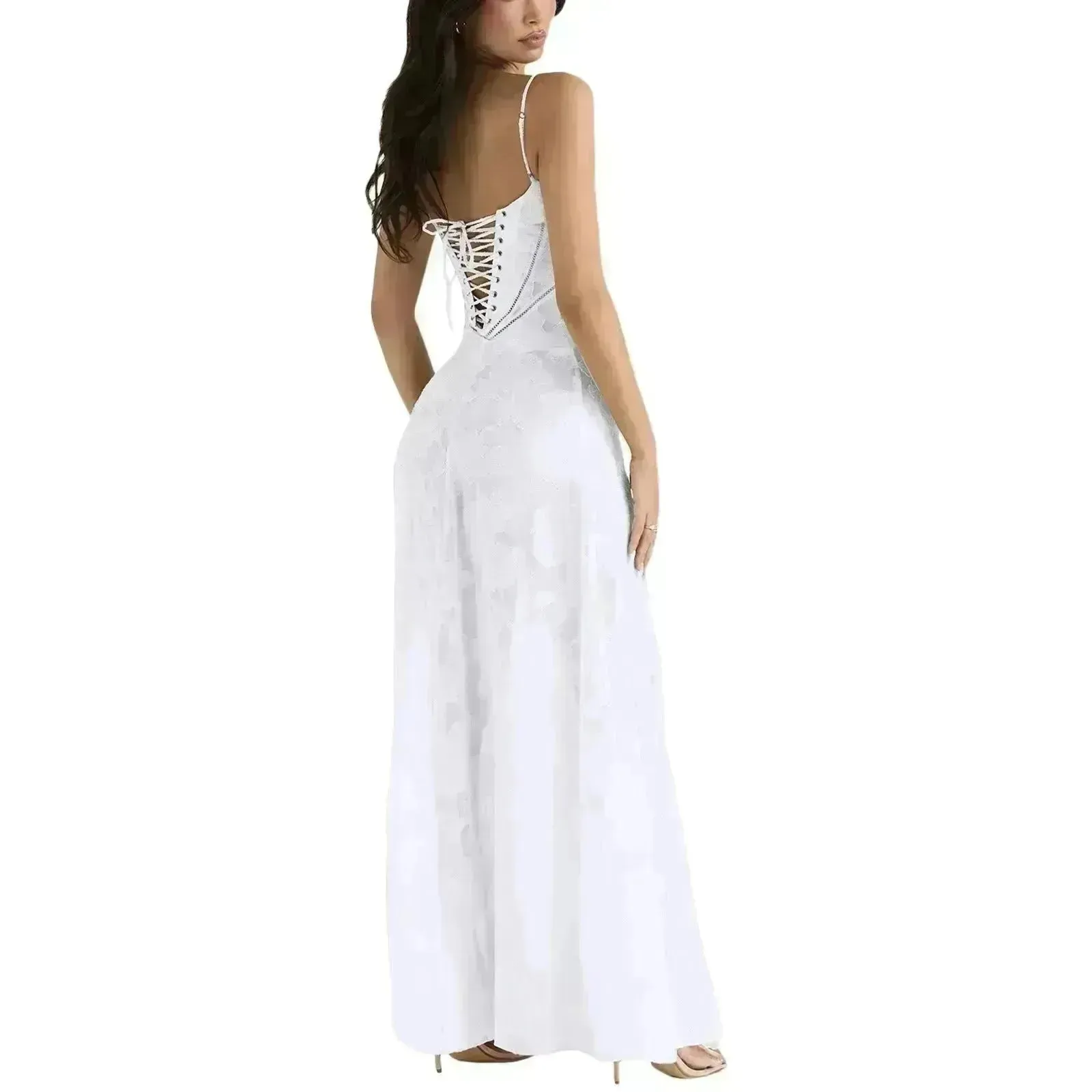 Fashion Suspender Lace Long Dress Summer Strapless Collar Elegant Evening Dresses For Women
