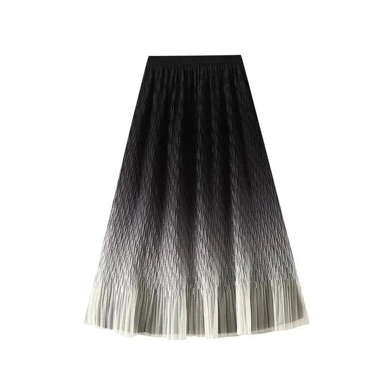 Gradient Mesh Pleated Skirt Multi-color Elegant Women Skirt