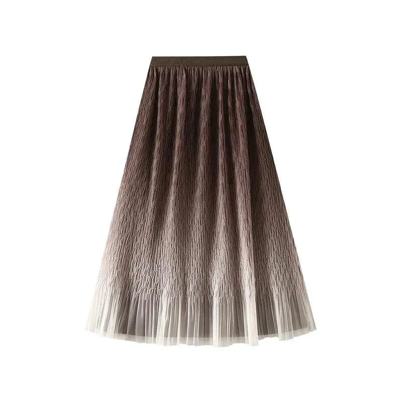 Gradient Mesh Pleated Skirt Multi-color Elegant Women Skirt