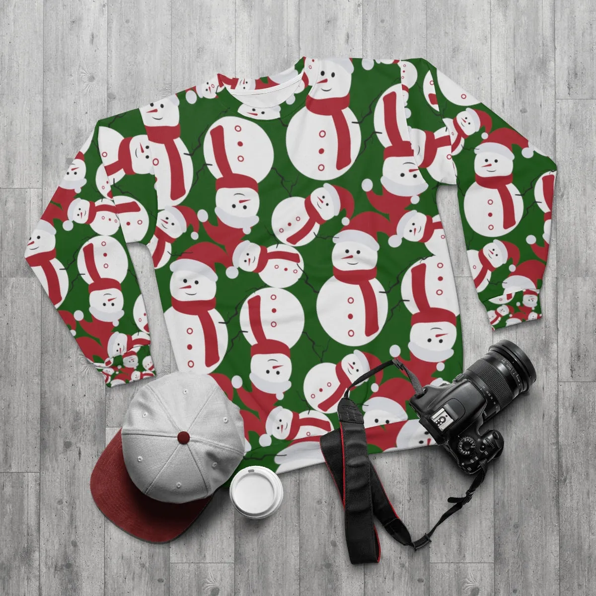 Green Christmas Snowman Sweatshirt, Best Dark Green Cute Snowman Christmas Holiday Unisex Sweatshirt - Made in USA