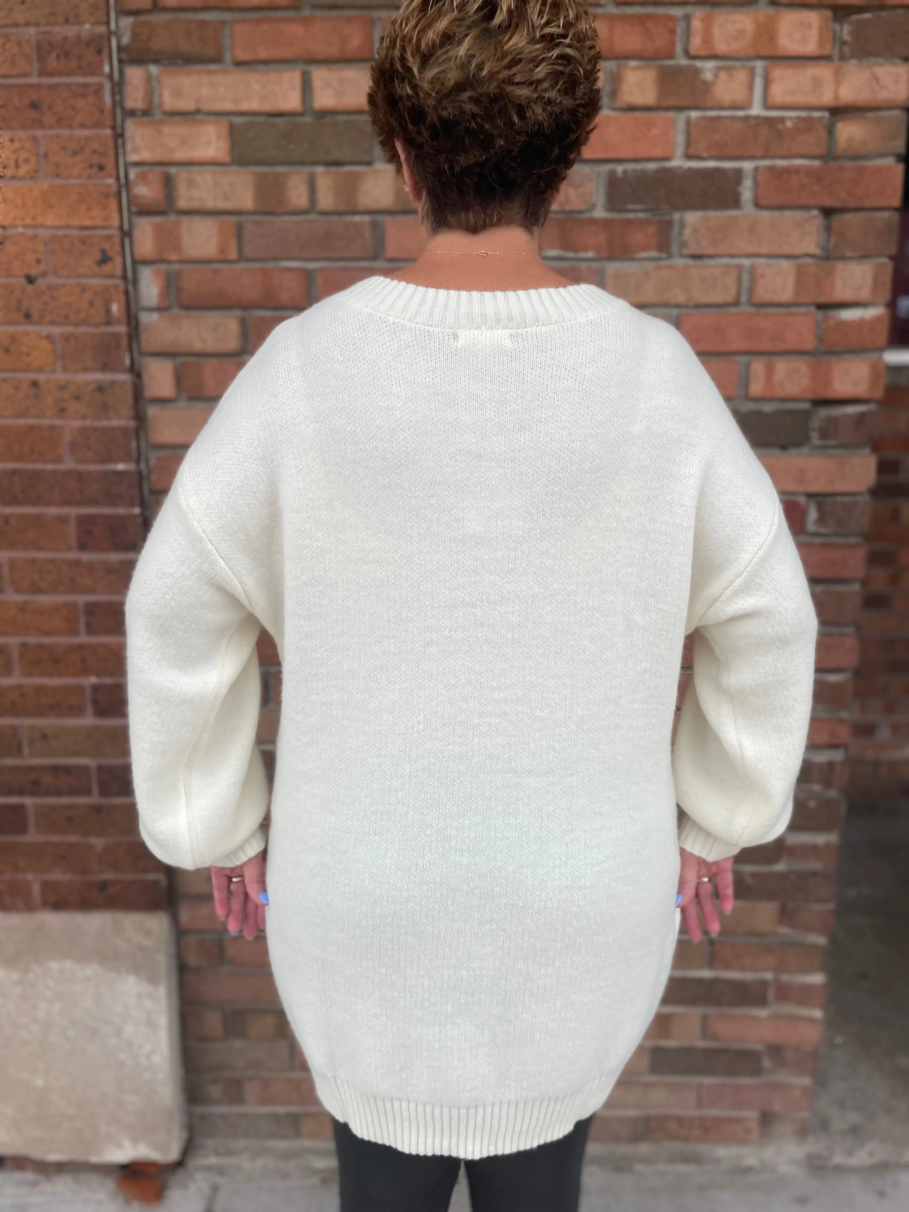 Half Button Long Sleeve Mini Sweater Dress