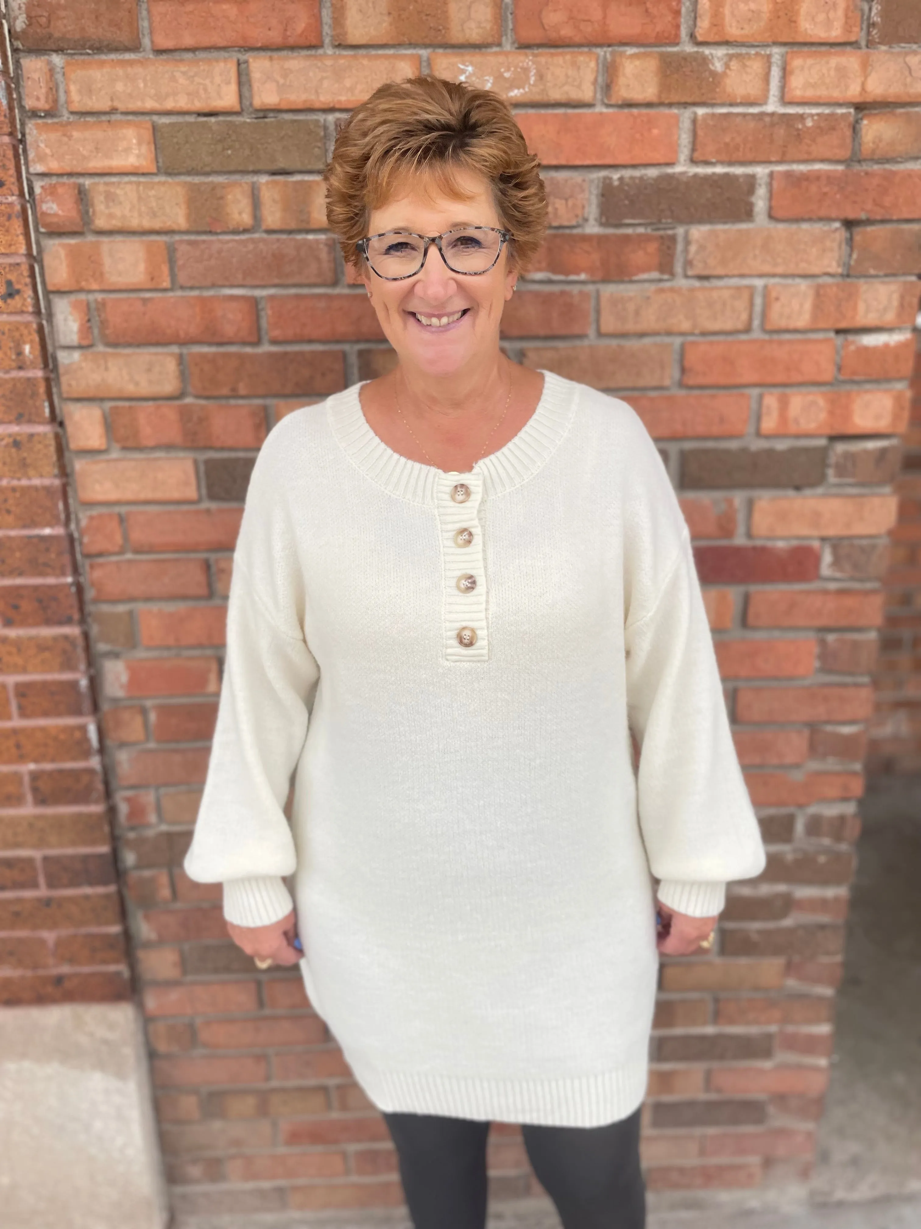 Half Button Long Sleeve Mini Sweater Dress