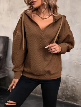Hazel Women's New Solid Color Knitted Long Hooded Sweatshirt
