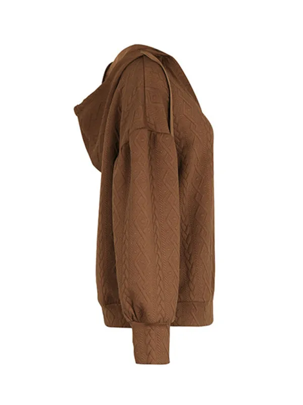 Hazel Women's New Solid Color Knitted Long Hooded Sweatshirt