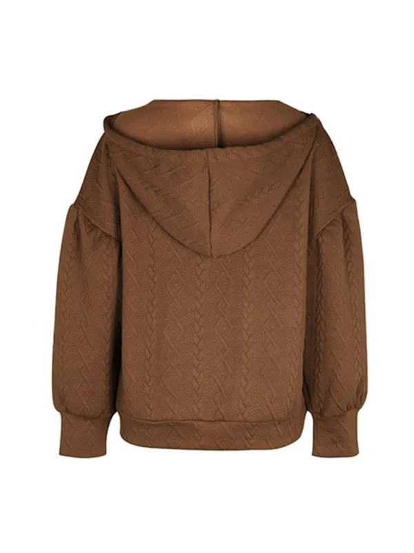 Hazel Women's New Solid Color Knitted Long Hooded Sweatshirt