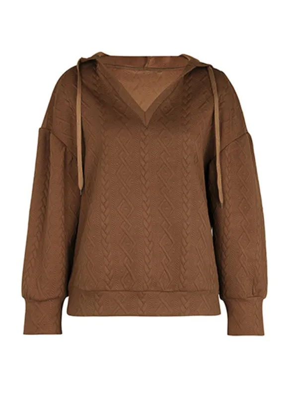 Hazel Women's New Solid Color Knitted Long Hooded Sweatshirt