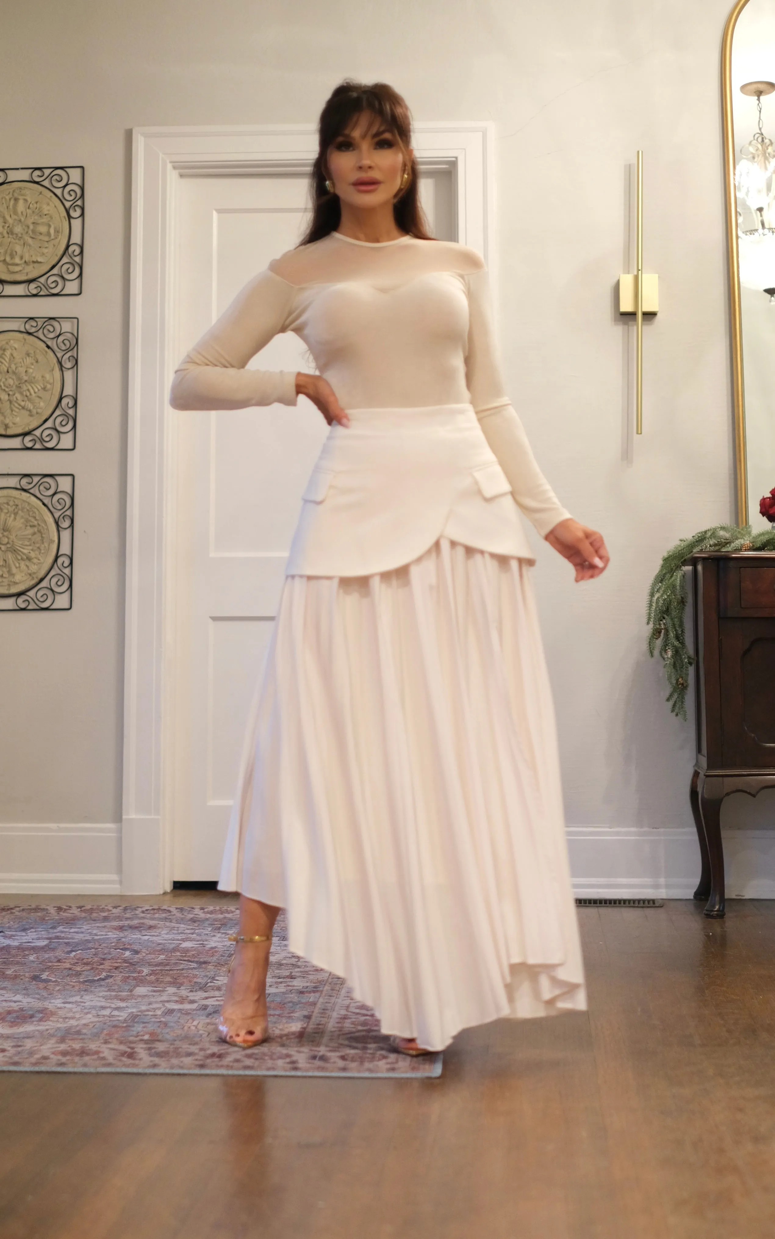 Ivy Ivory Pleated Asymmetrical Skirt